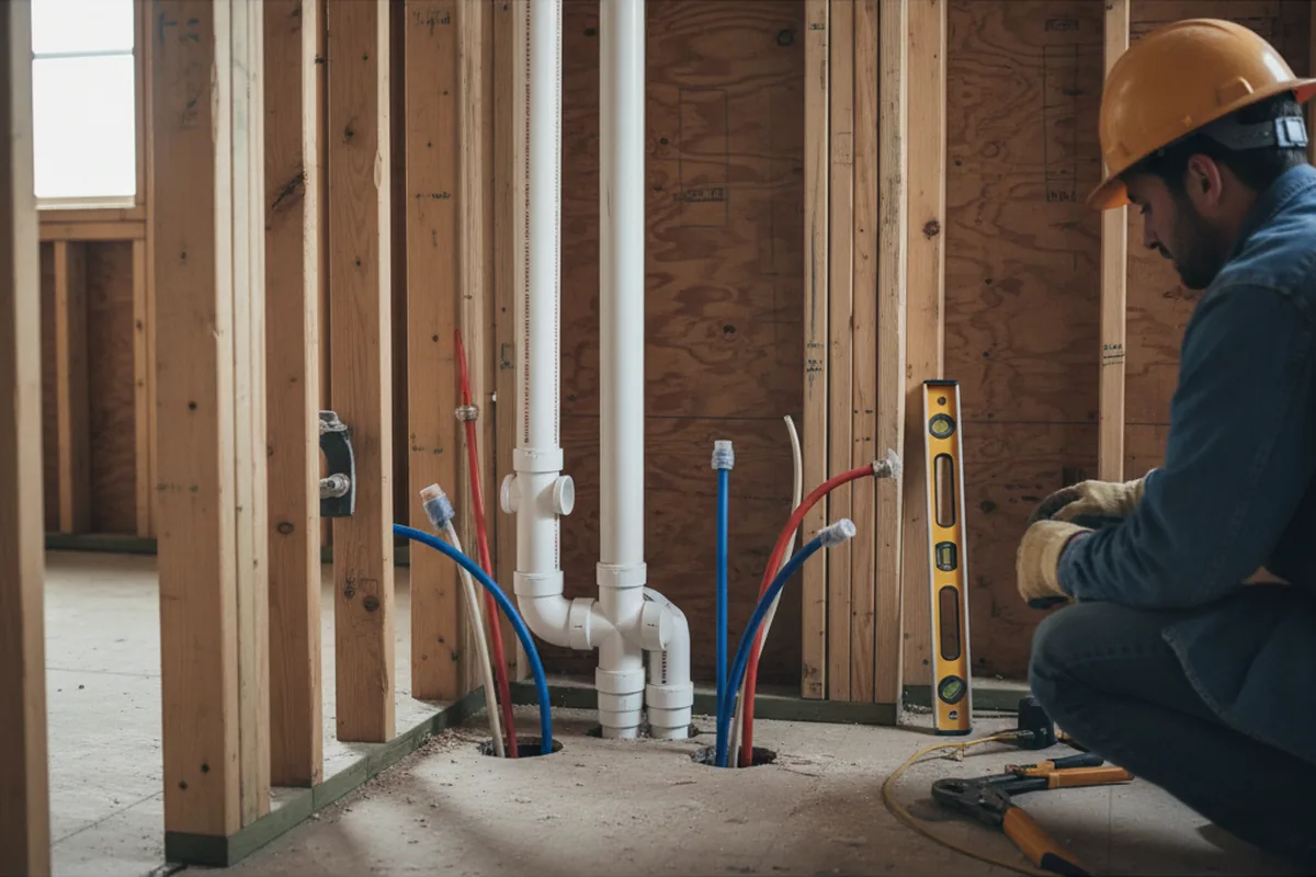 Drain and supply rough-in during Sump Pump Repair in Mission